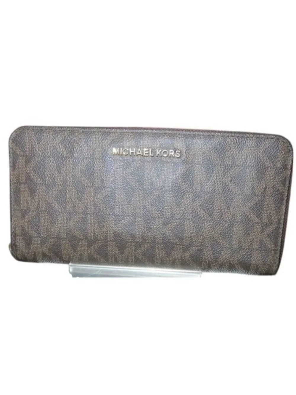 Michael Kors Large Coated Canvas MK Jet logo Zip Around Continental Long Wallet
